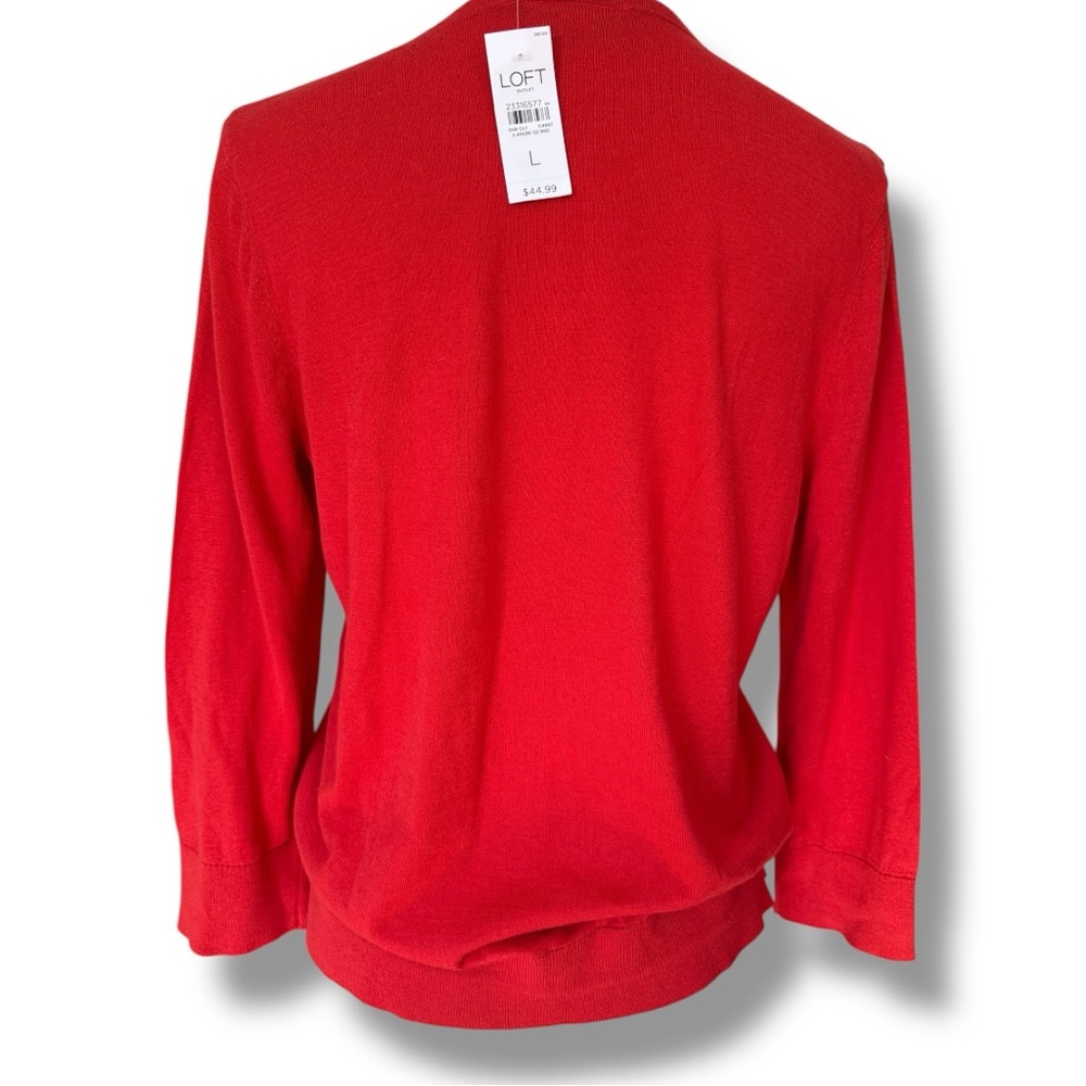 LOFT Vibrant Vermillion Women's Button Up Cardigan Thin Sweater Sz L - Picture 2 of 11